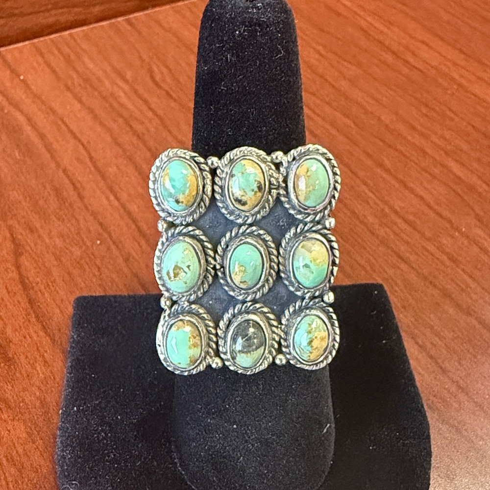 925 Sterling Silver and Black Jack Turquoise Rectangular Statement Ring Size 8